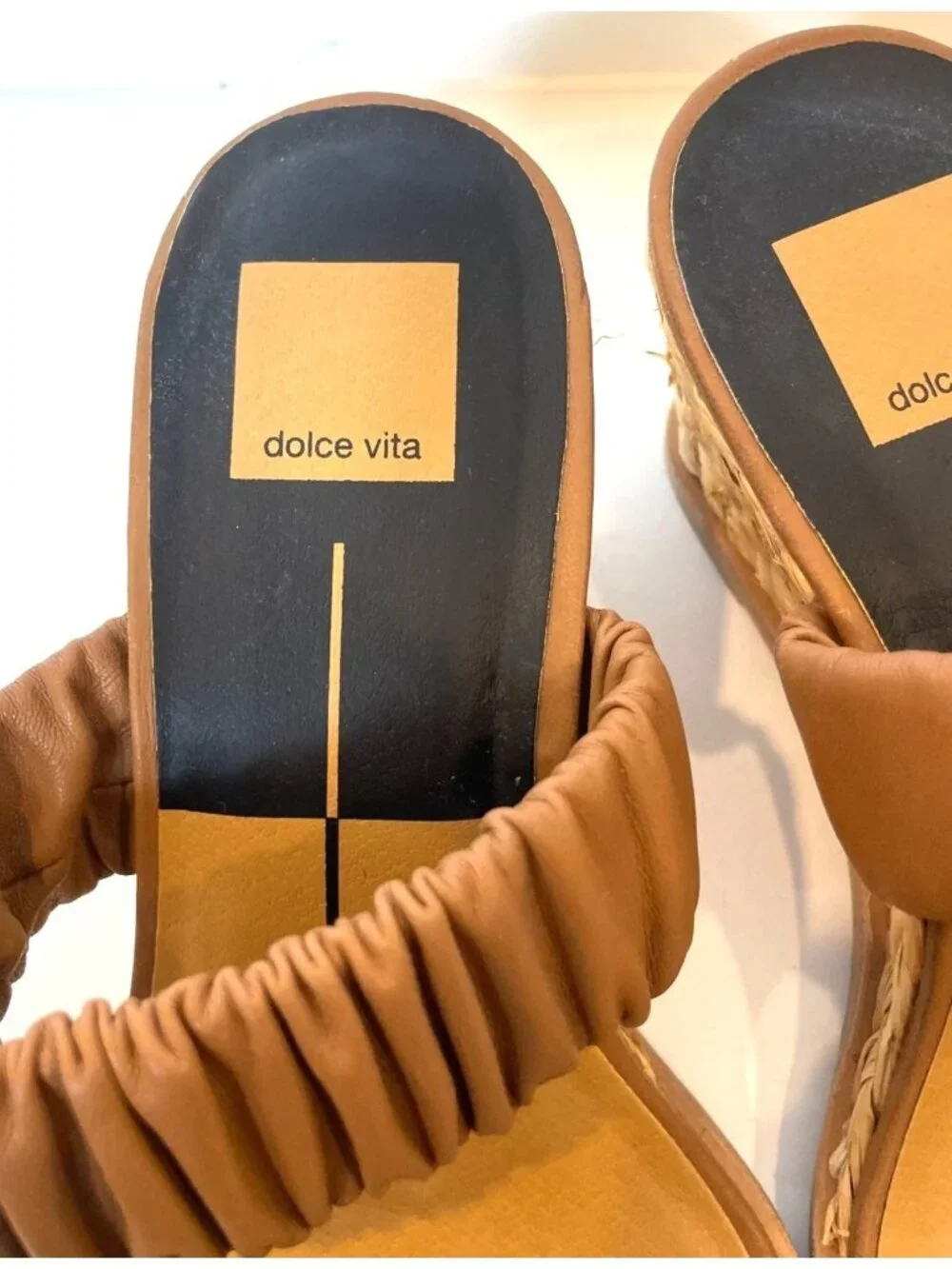 Dolce Vita Nadie Raffa Wedge Espadrille Sandals Double Gathered Leather Size 8